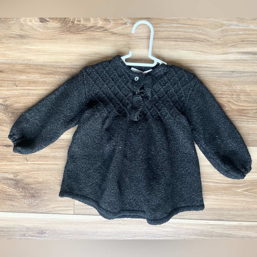 Zara Baby Black Sparkle Knit Dress Long Sleeve Party Holiday 12-18M